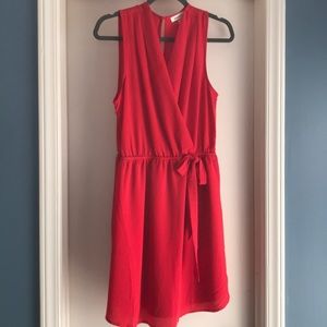Red faux wrap dress with bow